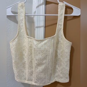 Cream Floral Lace Square-Neck Tank Dress